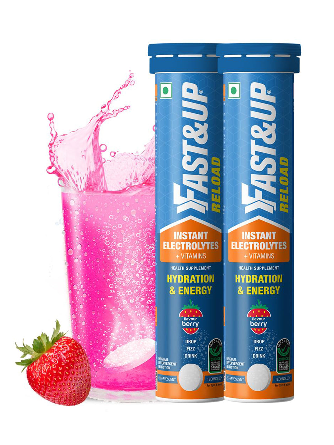 Fast&Up Berry's Reload Low Sugar Electrolyte Effervescent 40 Tablets (Pack of 2)