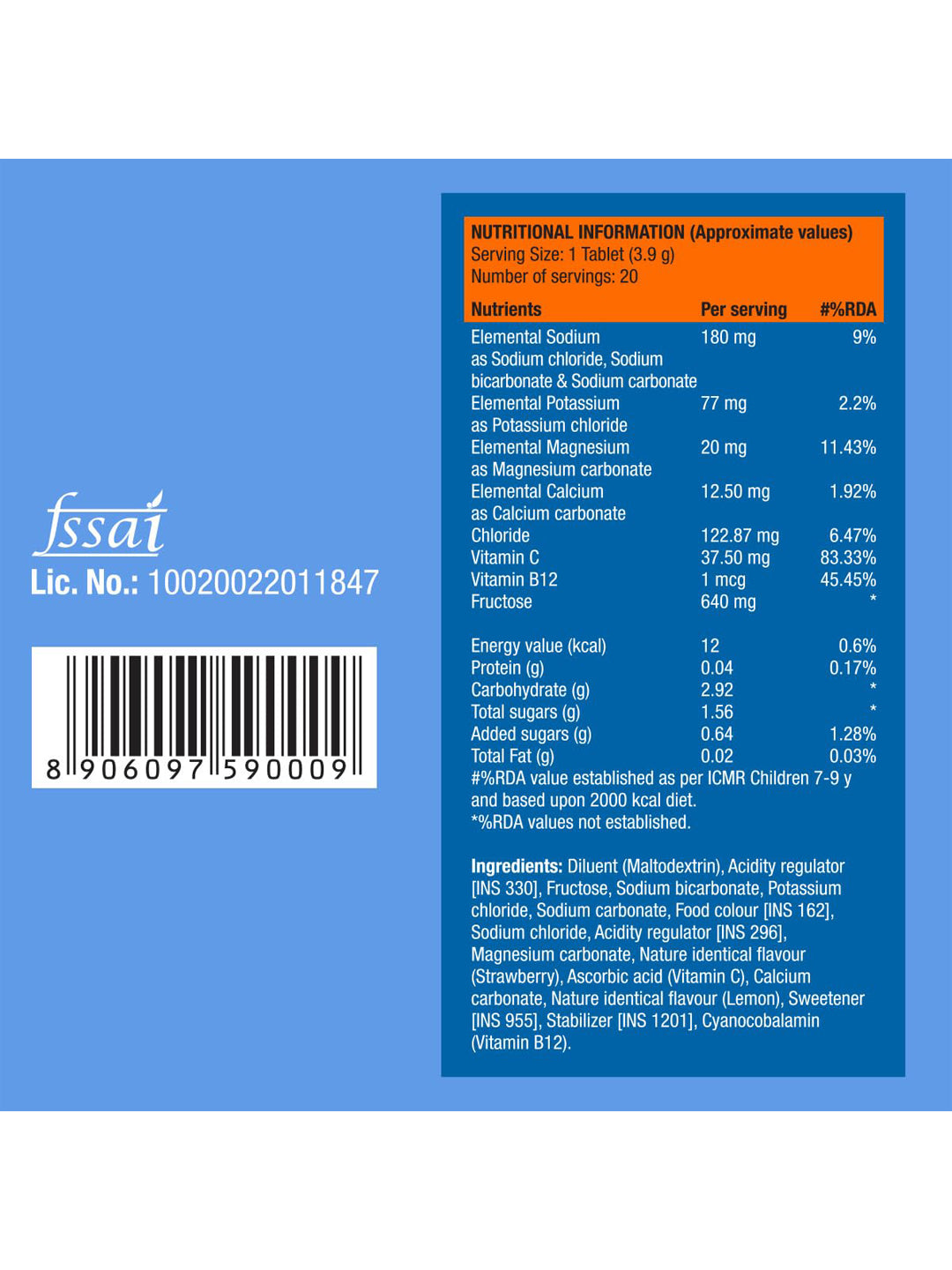 Fast&Up Berry's Reload Low Sugar Electrolyte Effervescent 40 Tablets (Pack of 2)