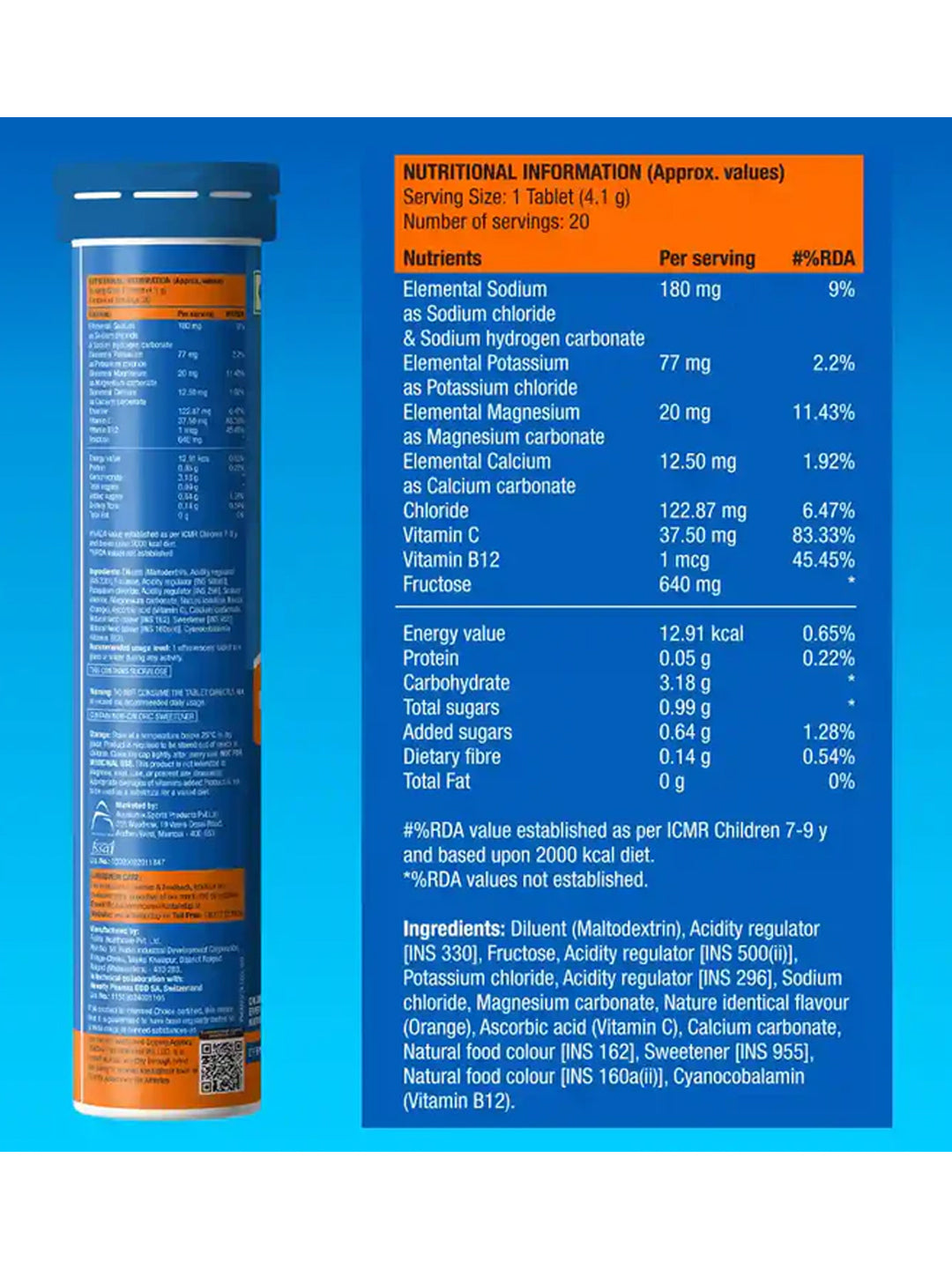 Fast&Up Reload Low Sugar Instant Energy Drink Assorted Flavours Effervescent Tablets 80's