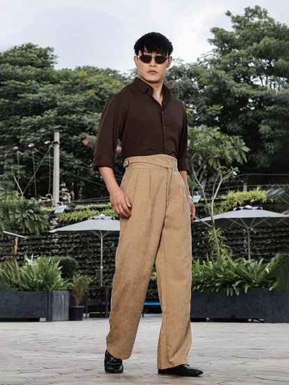 House Of Koala Beige Corduroy Gurkha Trousers with Double Pleated Front