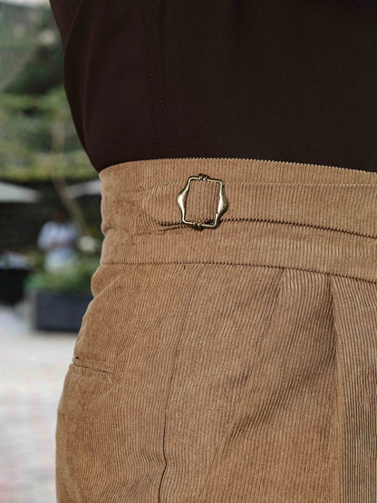House Of Koala Beige Corduroy Gurkha Trousers with Double Pleated Front