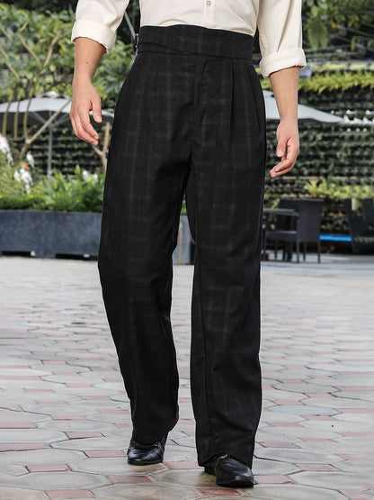 House Of Koala Black Premium Chequered Gurkha Trousers with Double Pleated Front