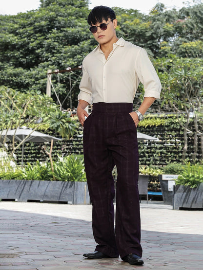 House Of Koala Wine Premium Chequered Gurkha Trousers with Double Pleated Front