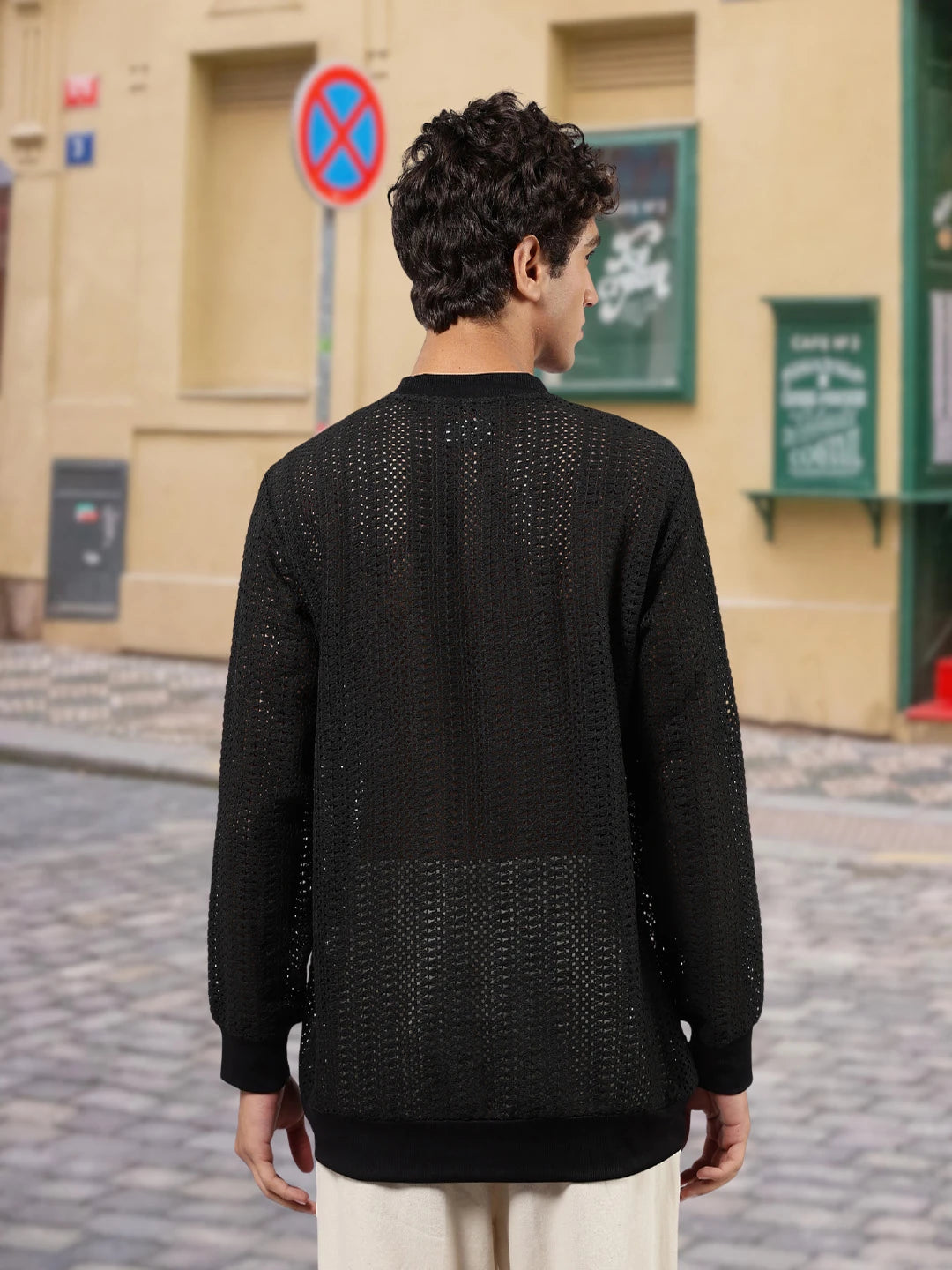House Of Koala Black Oversized Fit Premium Cotton Crochet T-Shirt