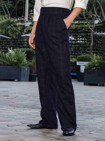 House Of Koala Navy Premium Tweed Blend Gurkha Trousers with Double Pleated Front