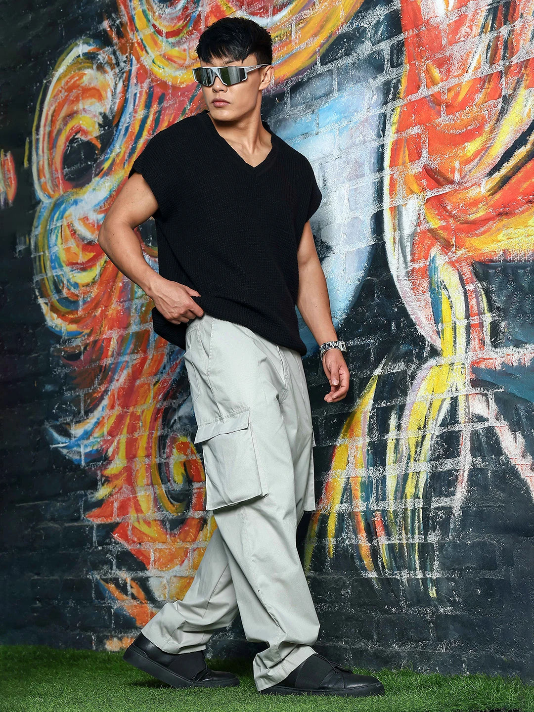 House Of Koala Grey Baggy fit Pure Cotton 6 Pocket Cargo Trousers