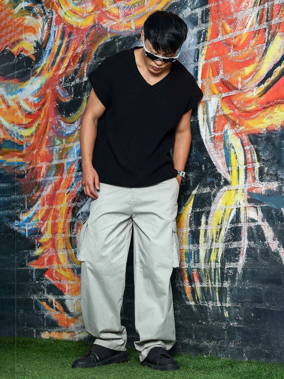 House Of Koala Grey Baggy fit Pure Cotton 6 Pocket Cargo Trousers