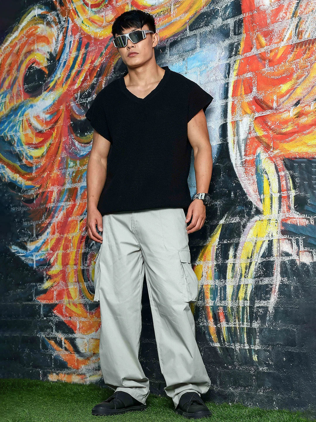 House Of Koala Grey Baggy fit Pure Cotton 6 Pocket Cargo Trousers