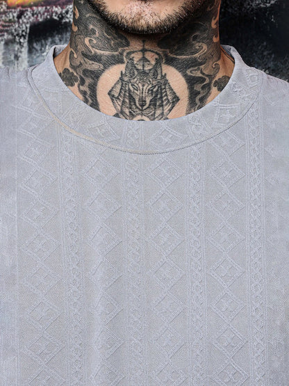House Of Koala Grey Textured Round Neck Oversized T-Shirt