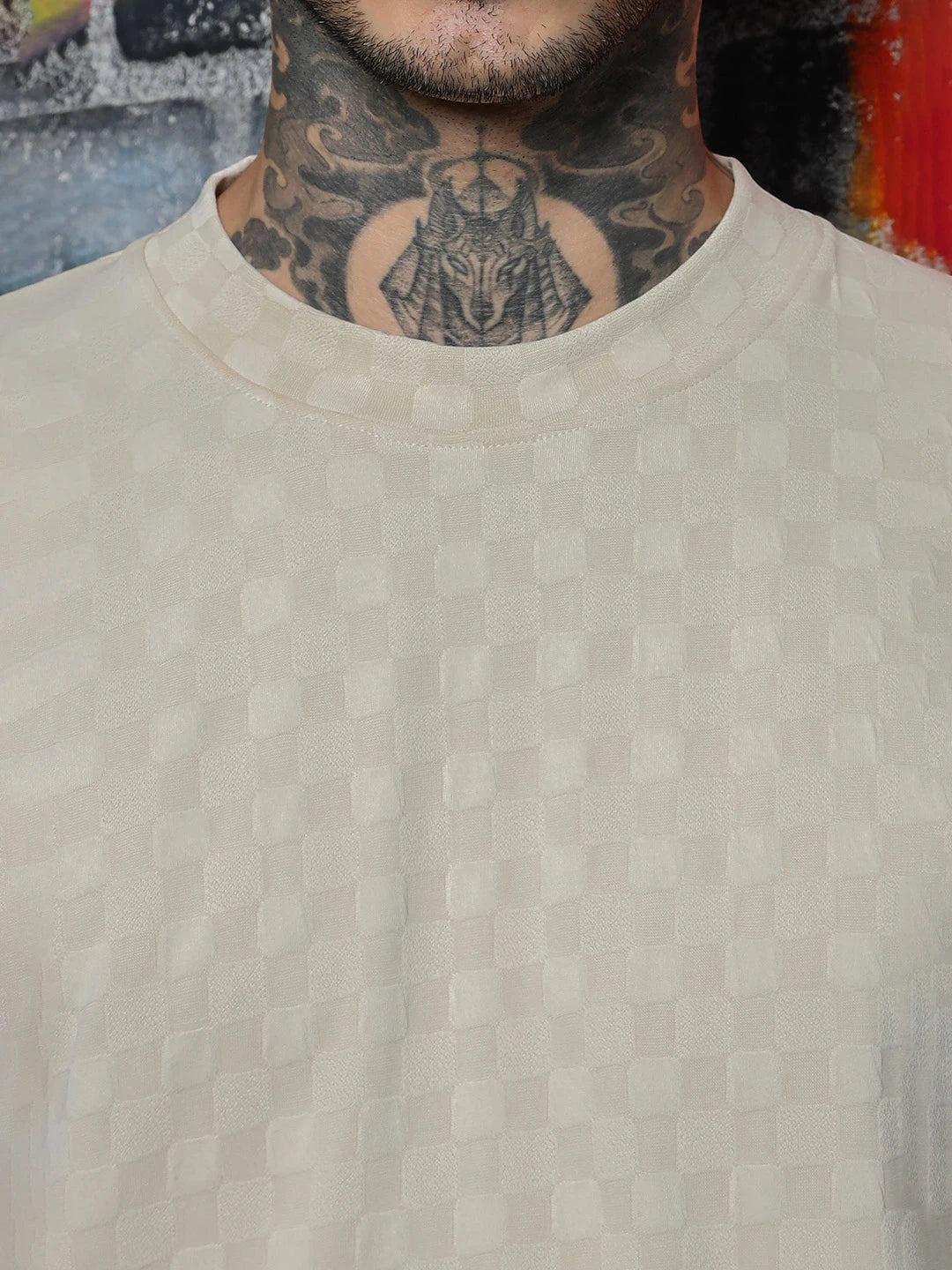 House Of Koala White Textured Round Neck Oversized T-Shirt