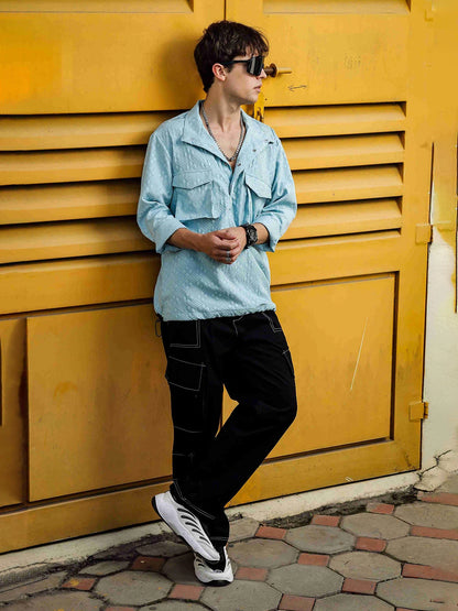 House Of Koala Blue Oversized Jacquard Textured Shacket Pullover