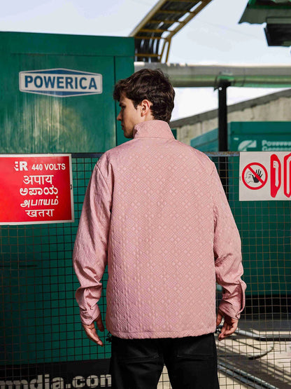 House Of Koala Pink Oversized Jacquard Textured Shirt Shacket