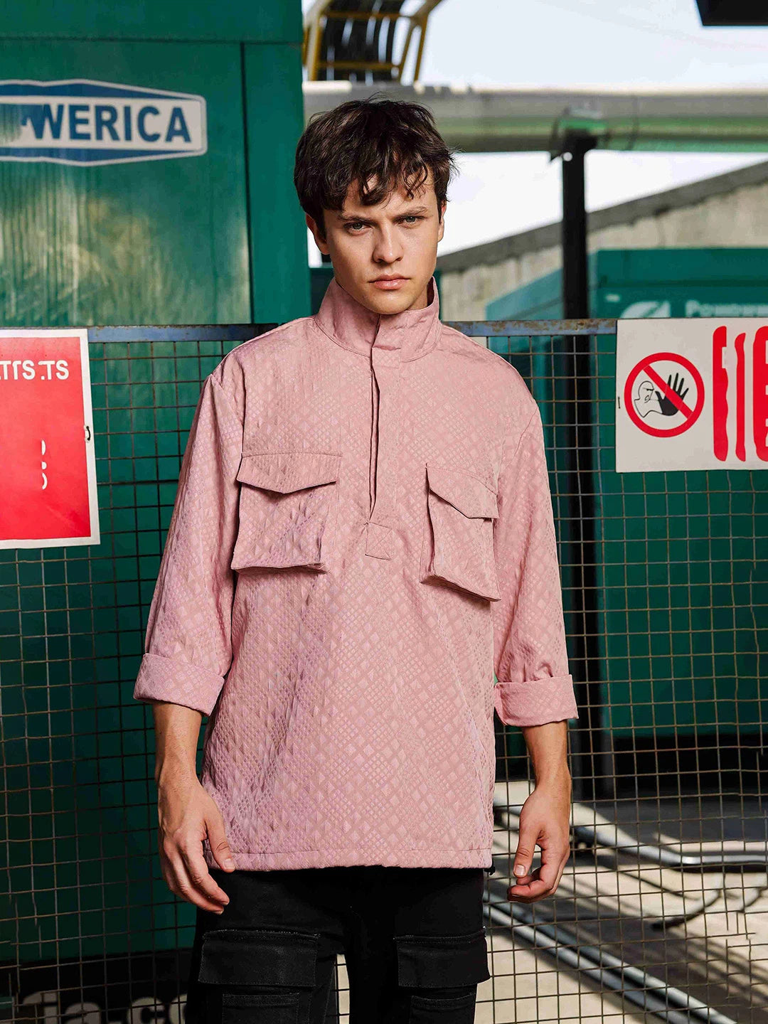 House Of Koala Pink Oversized Jacquard Textured Shirt Shacket