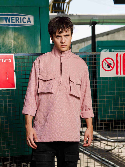 House Of Koala Pink Oversized Jacquard Textured Shirt Shacket
