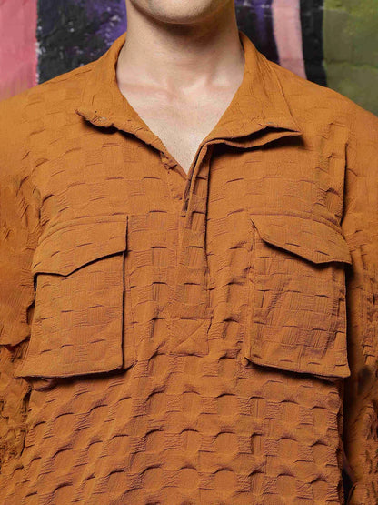 House Of Koala Mustard Oversized Textured Shirt Shacket