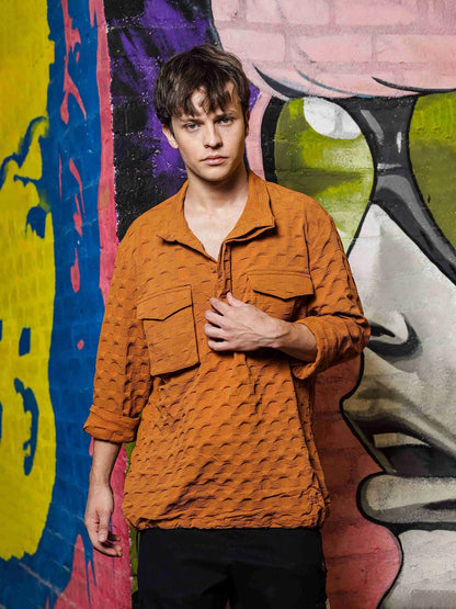House Of Koala Mustard Oversized Textured Shirt Shacket