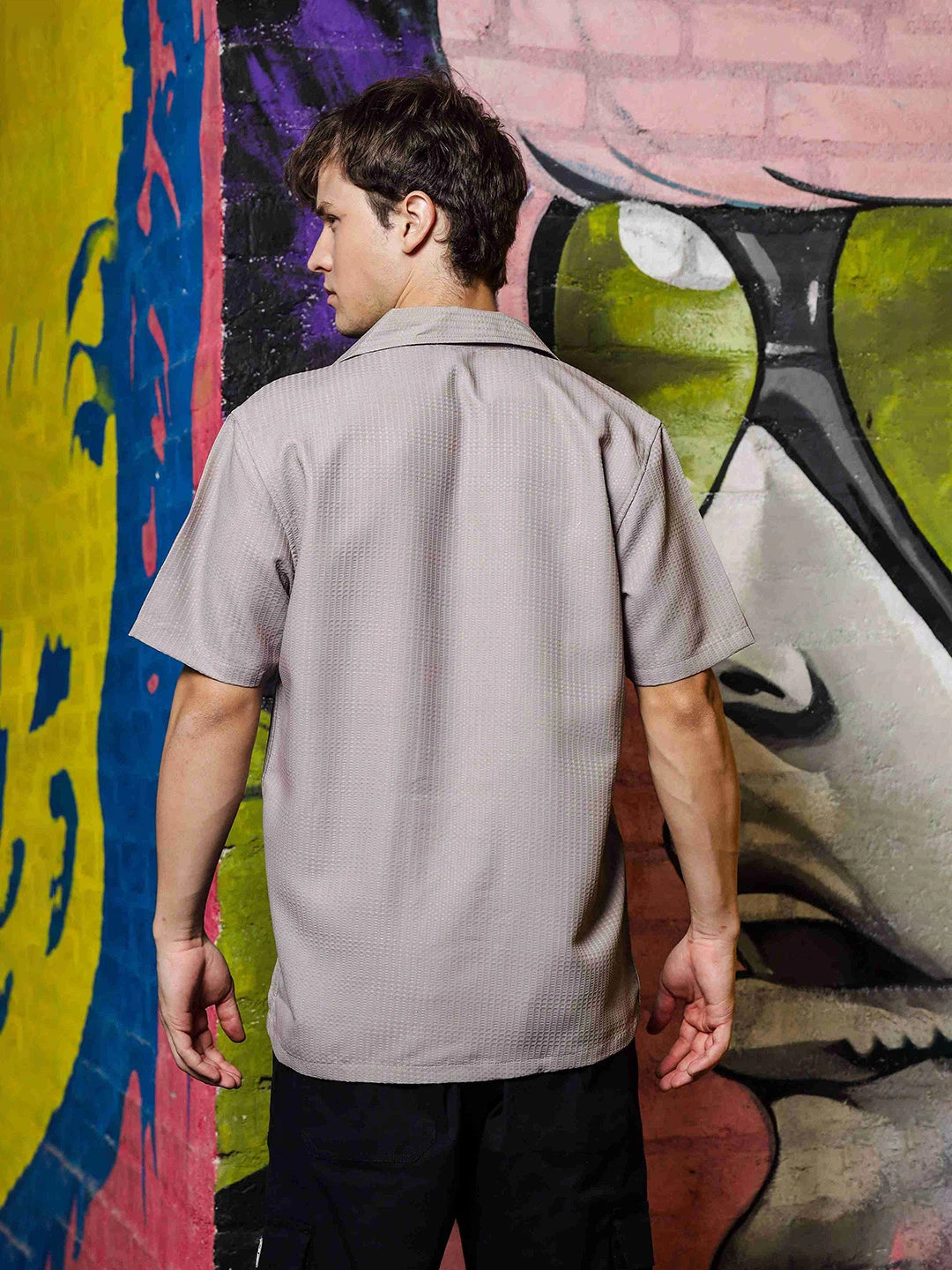 House Of Koala Grey Korean Fit Notched Lapel Collar Shirt