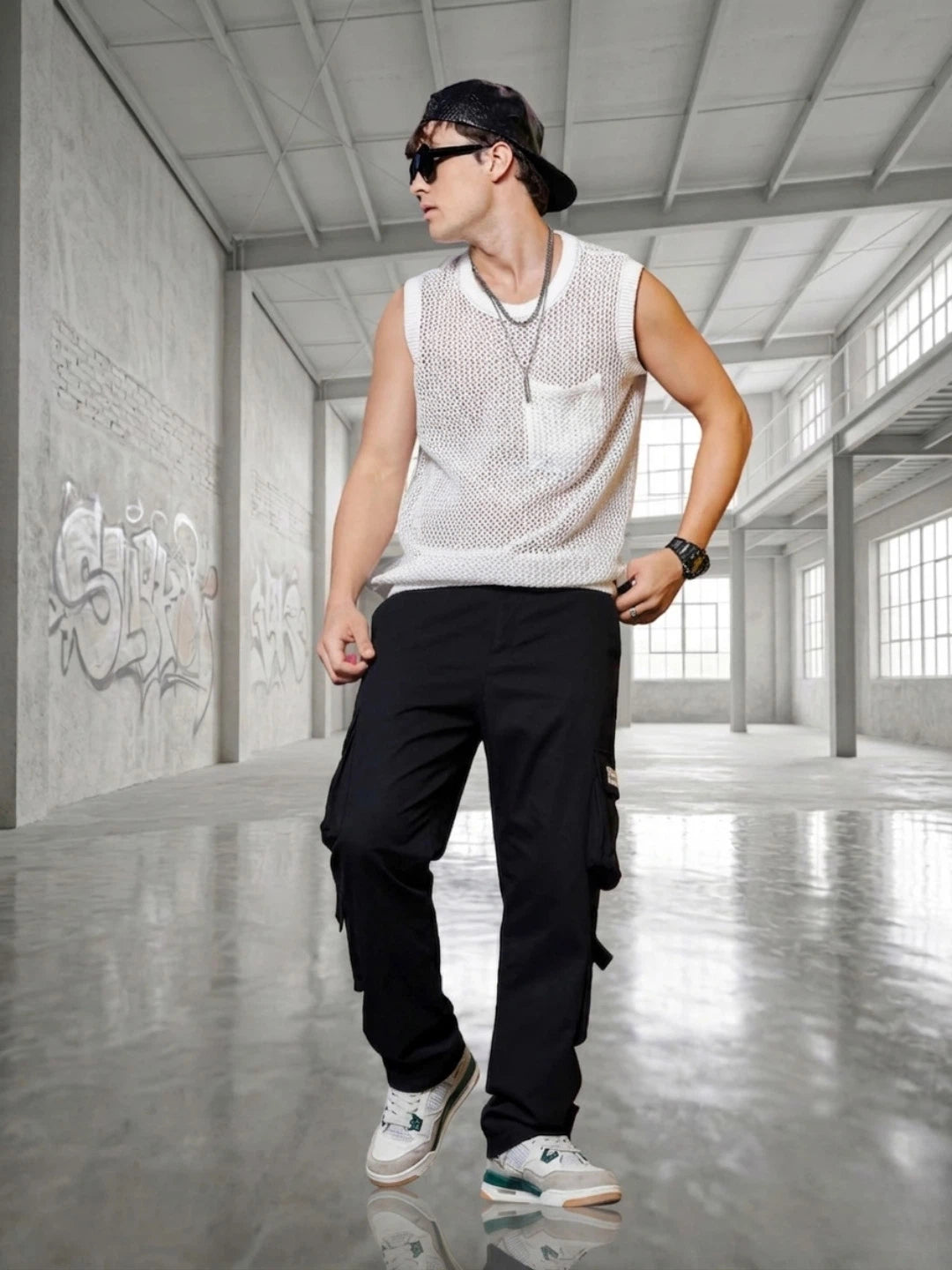 House Of Koala Black Baggy Fit Streetwear Style 8 Pocket Pure Cotton Cargo Trousers