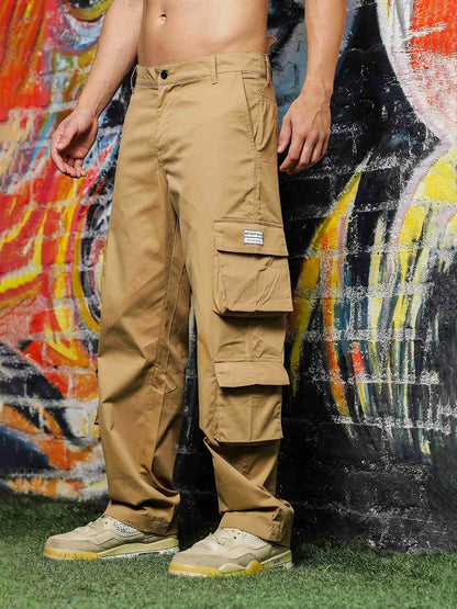 House Of Koala Baggy Fit Khaki 8-Pocket Cargo Trousers