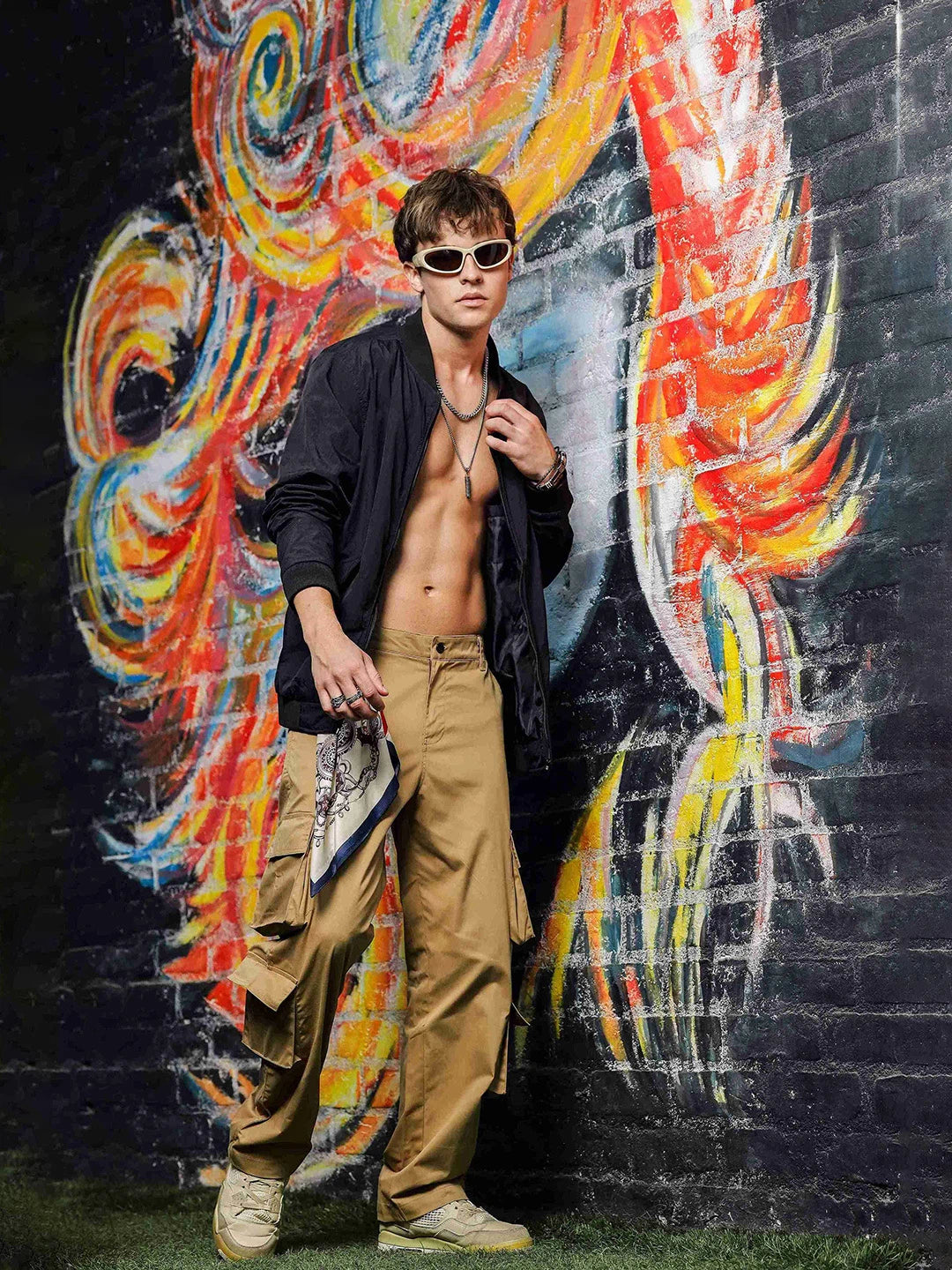 House Of Koala Baggy Fit Khaki 8-Pocket Cargo Trousers