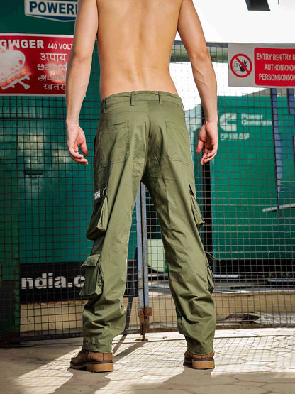 House Of Koala Olive Baggy fit 8 Pocket Streetwear Pure Cotton Cargo Trousers