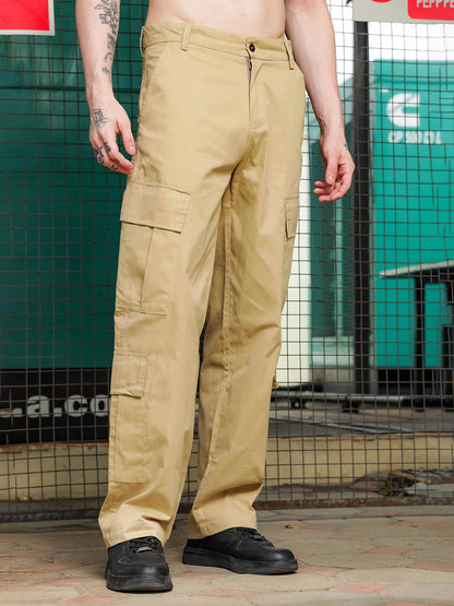 House Of Koala Baggy fit Pure Cotton Khaki 8-Pocket Cargo Trousers
