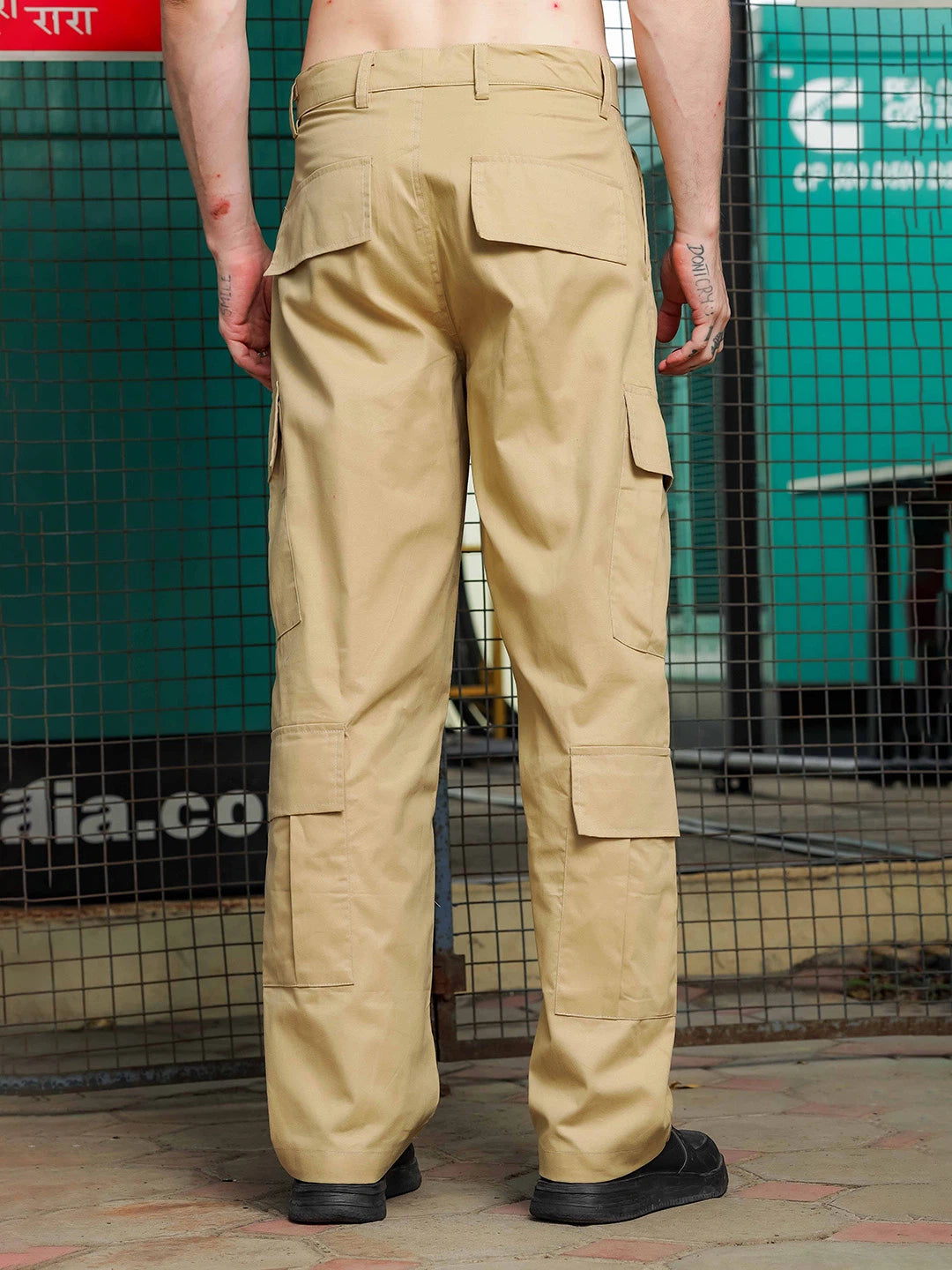 House Of Koala Baggy fit Pure Cotton Khaki 8-Pocket Cargo Trousers