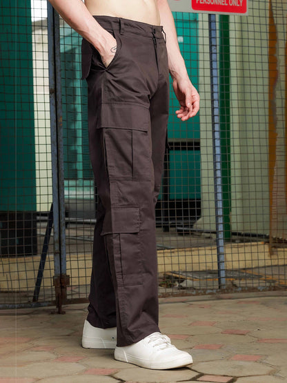 House Of Koala Baggy fit Grey 8-Pocket Pure Cotton Cargo Trousers
