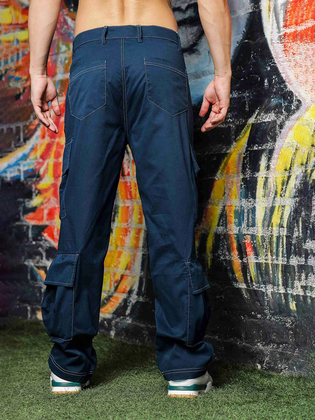 House Of Koala Navy Baggy fit 8-Pocket Pure Cotton Cargo Trousers