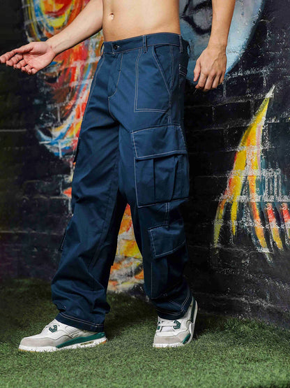 House Of Koala Navy Baggy fit 8-Pocket Pure Cotton Cargo Trousers