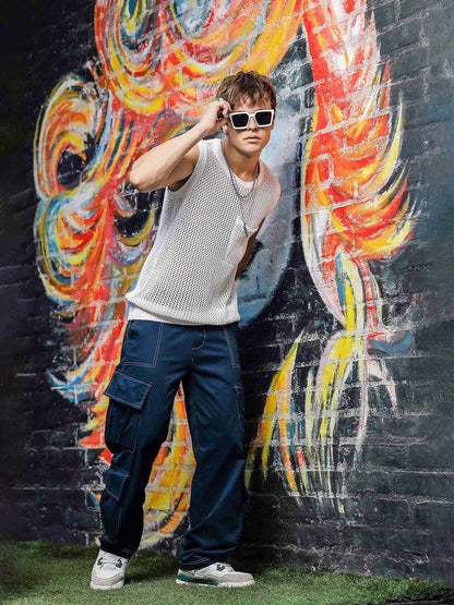 House Of Koala Navy Baggy fit 8-Pocket Pure Cotton Cargo Trousers