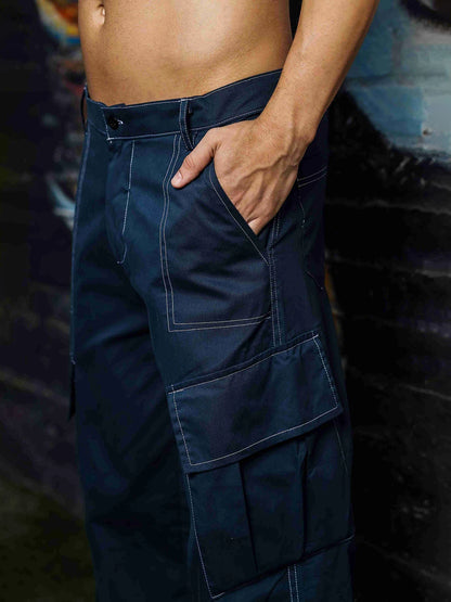 House Of Koala Navy Baggy fit 8-Pocket Pure Cotton Cargo Trousers