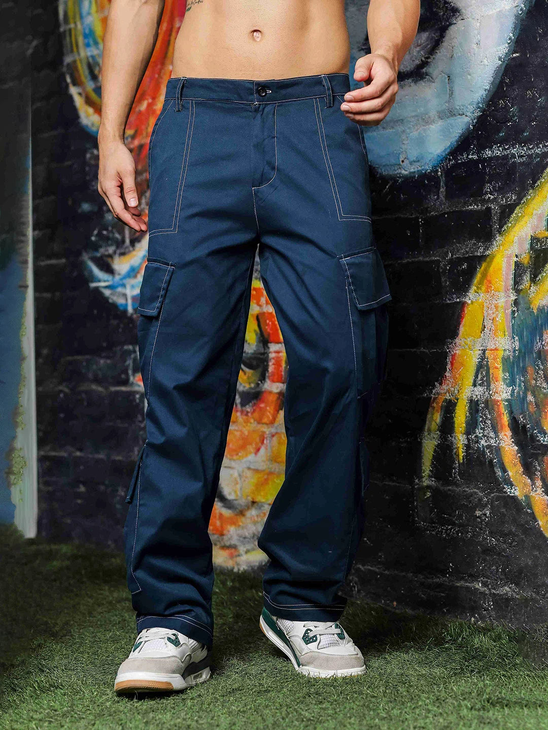 House Of Koala Navy Baggy fit 8-Pocket Pure Cotton Cargo Trousers