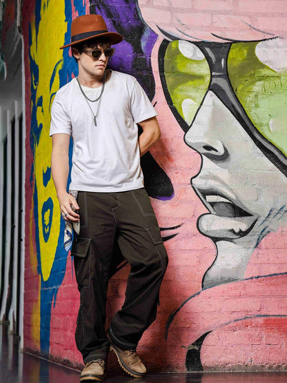House Of Koala Relaxed fit Olive 8-Pocket Baggy Cargo Trousers