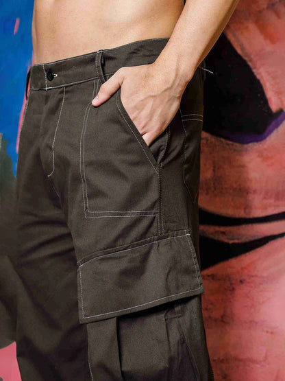 House Of Koala Relaxed fit Olive 8-Pocket Baggy Cargo Trousers