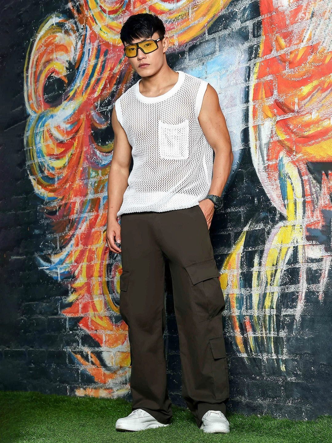 House Of Koala Relaxed fit Olive Baggy 8 Pocket Cargo Trousers