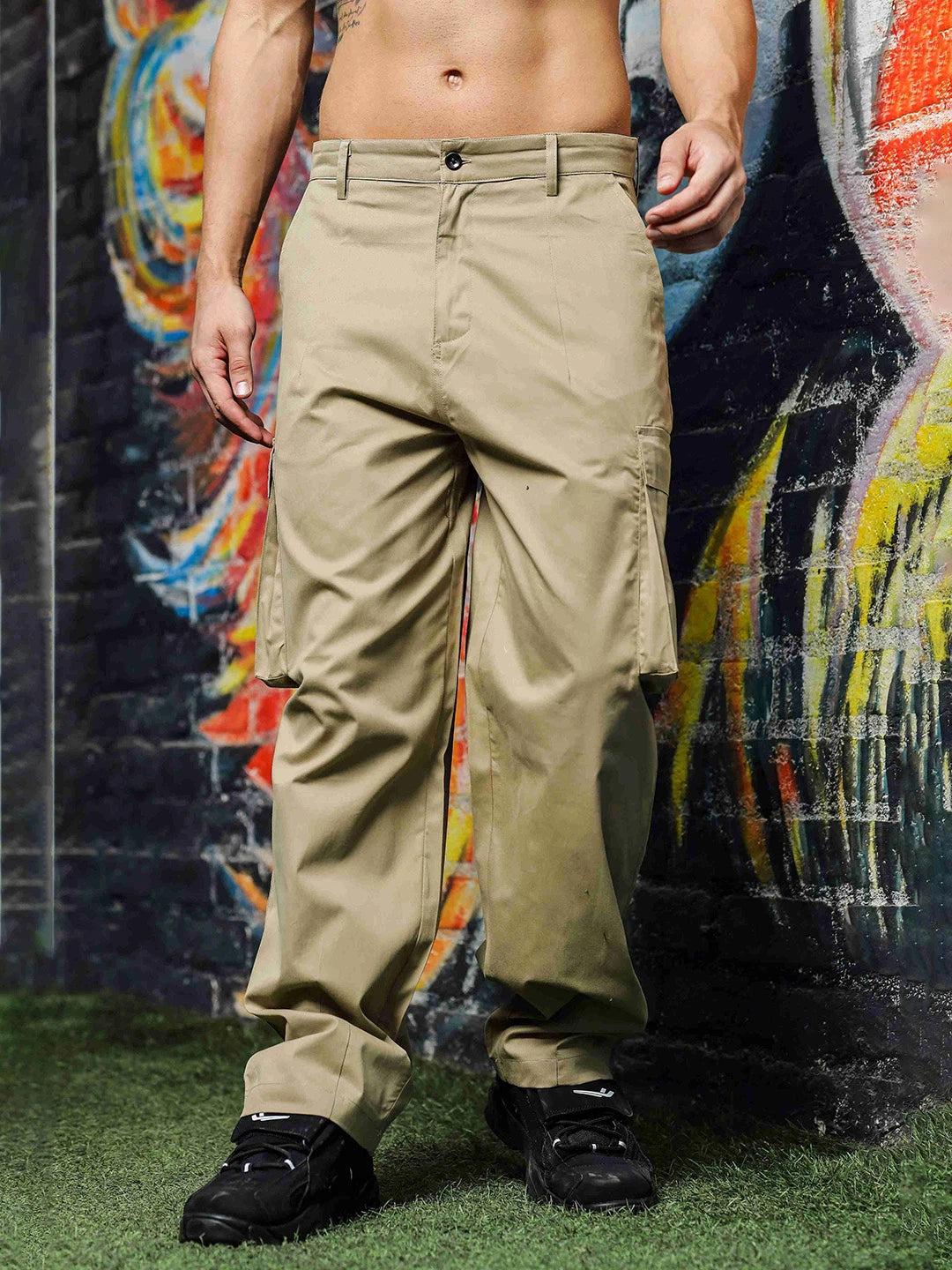 House Of Koala Baggy fit 6 Pocket Beige Cotton Cargo Trousers