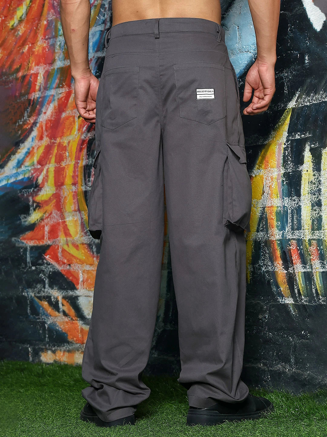 House Of Koala Grey Baggy fit Pure Cotton 6 Pocket Cargo Trousers