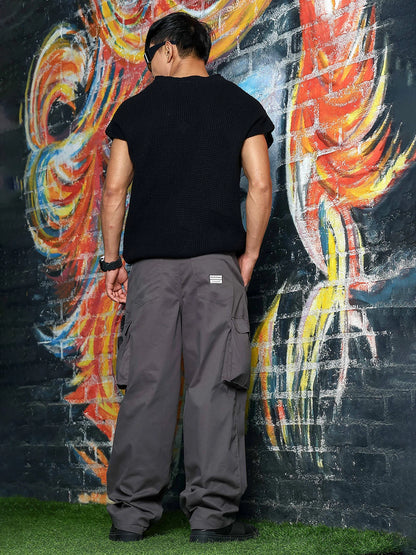 House Of Koala Grey Baggy fit Pure Cotton 6 Pocket Cargo Trousers