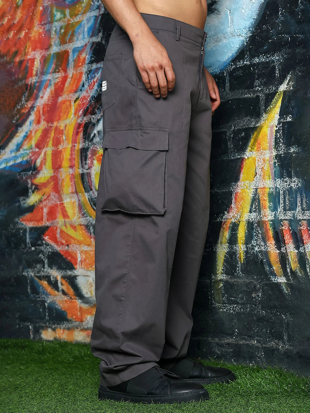 House Of Koala Grey Baggy fit Pure Cotton 6 Pocket Cargo Trousers