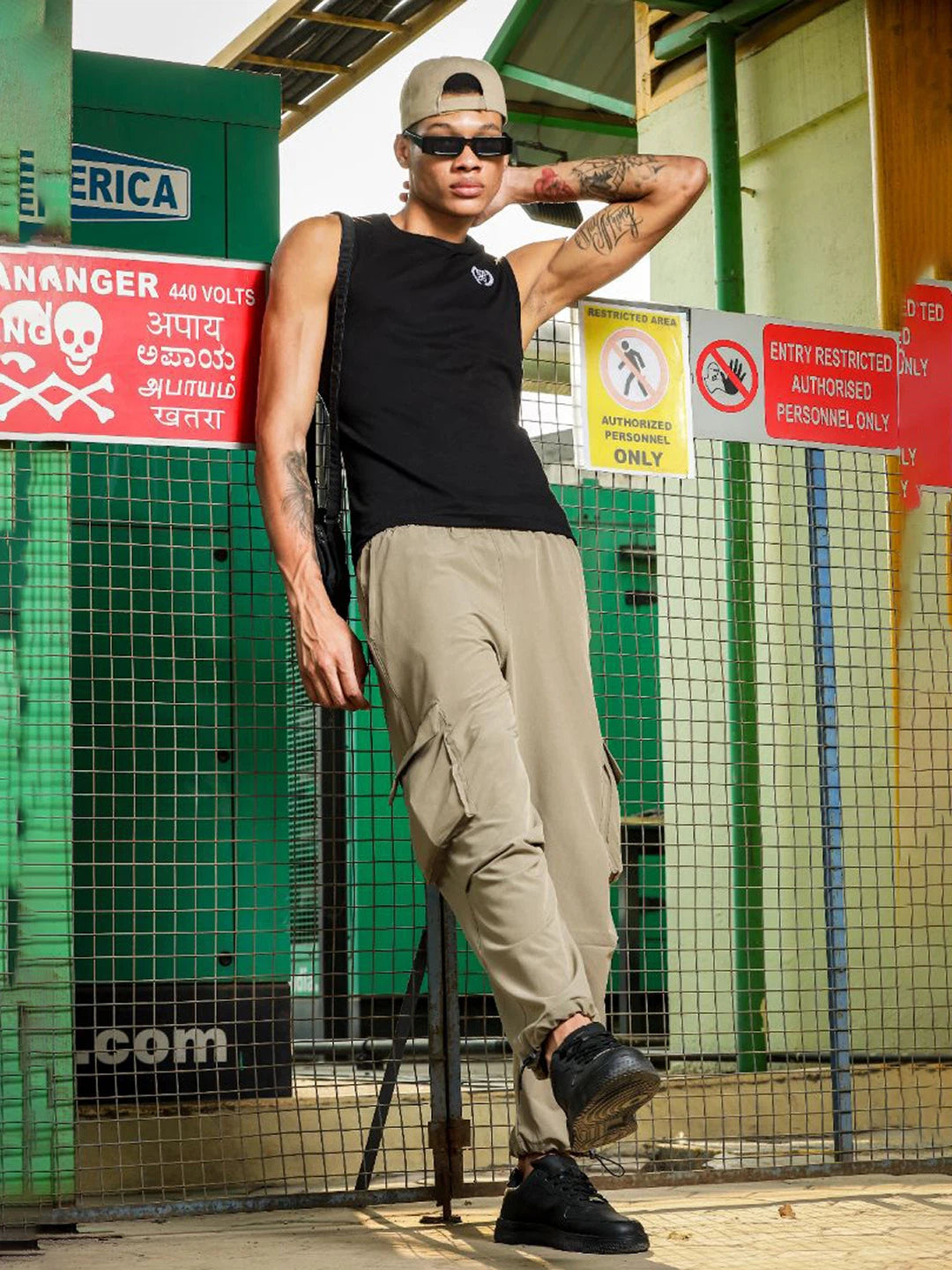 House Of Koala Beige Baggy Fit 6-Pocket Parachute Cargo Trousers