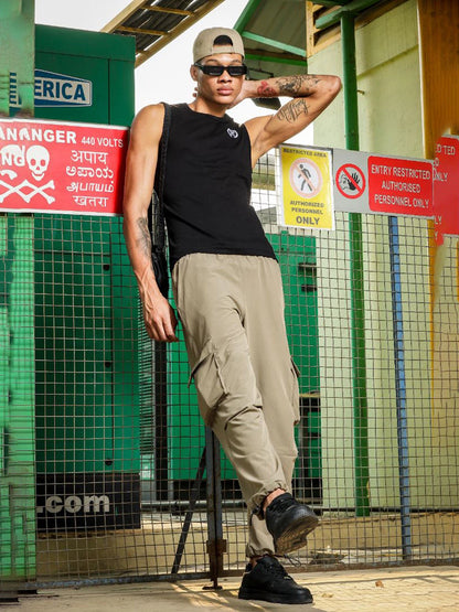 House Of Koala Beige Baggy Fit 6-Pocket Parachute Cargo Trousers