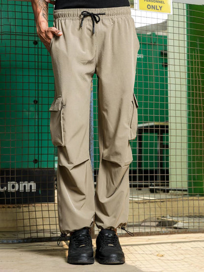 House Of Koala Beige Baggy Fit 6-Pocket Parachute Cargo Trousers