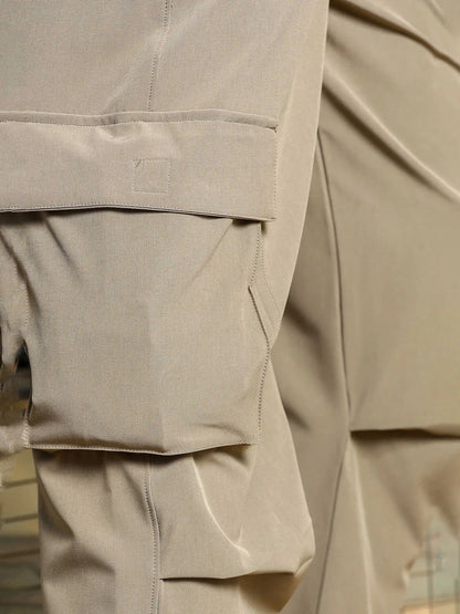 House Of Koala Beige Baggy Fit 6-Pocket Parachute Cargo Trousers