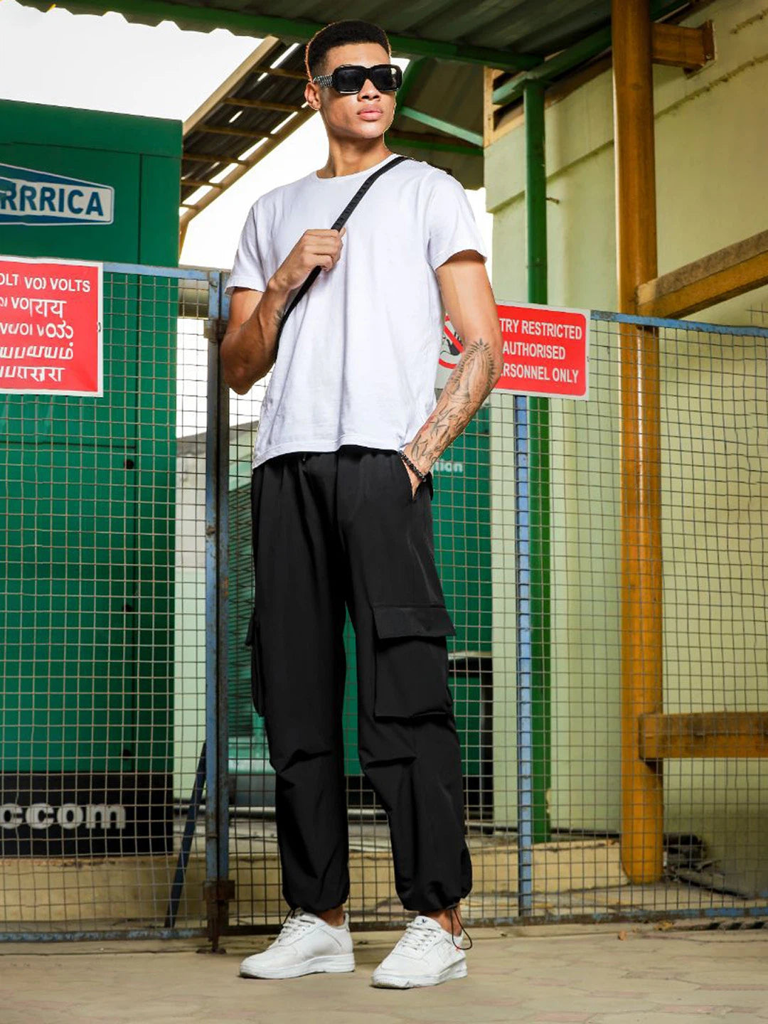 House Of Koala Black Baggy Fit Parachute Cargo Trousers