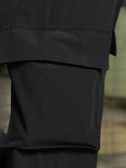 House Of Koala Black Baggy Fit Parachute Cargo Trousers