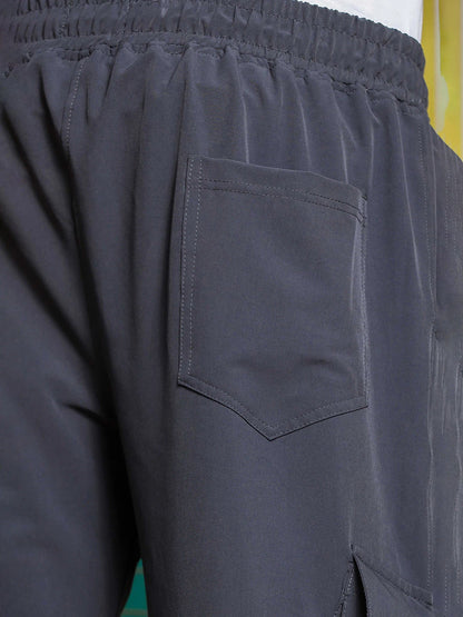 House Of Koala Baggy Fit Dark Grey Parachute Cargo Trousers