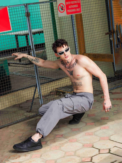 House Of Koala Baggy Fit Grey Parachute Cargo Trousers