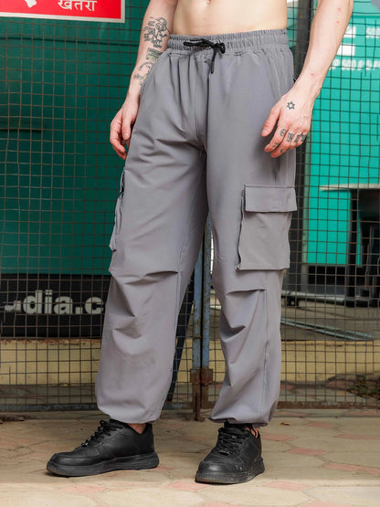 House Of Koala Baggy Fit Grey Parachute Cargo Trousers