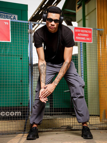 House Of Koala Baggy Fit Grey Parachute Cargo Trousers